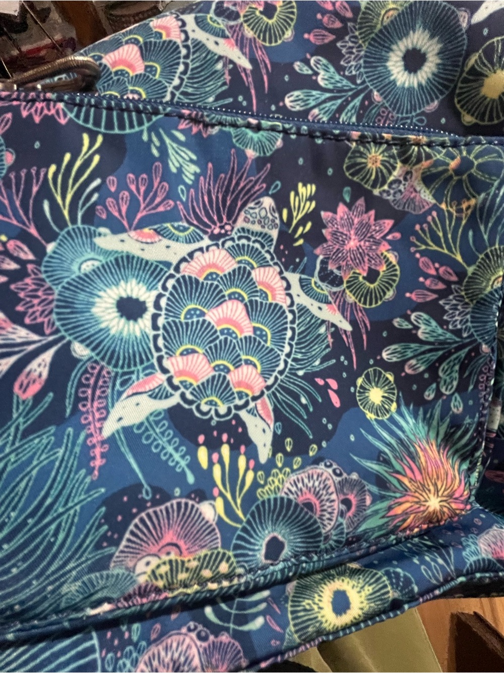 Sakroots Navy Floral Mini Backpack with Teal, Aqua & Lavender Accents - Picture 11 of 11
